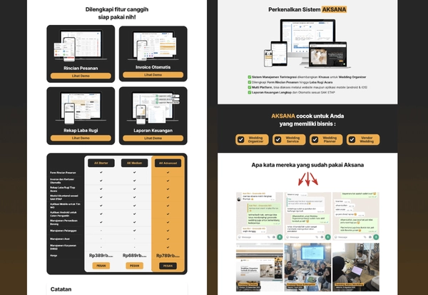 Salespage Aksana - Wedding Organizer Management System